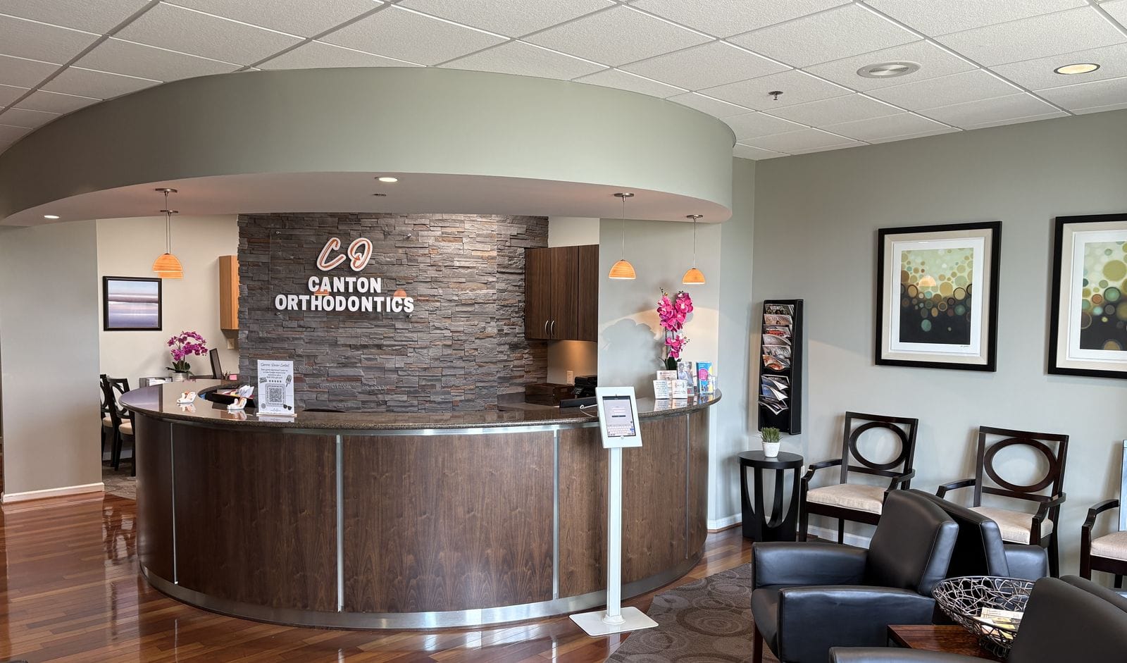 Front desk and waiting room at the Canton Orthodontics Roswell, GA office